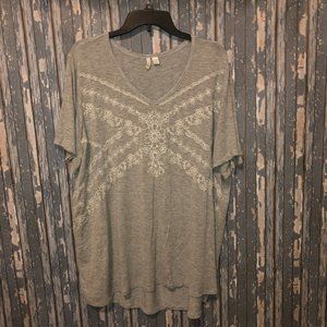Cato Gray Lace Top Blouse Solid Floral